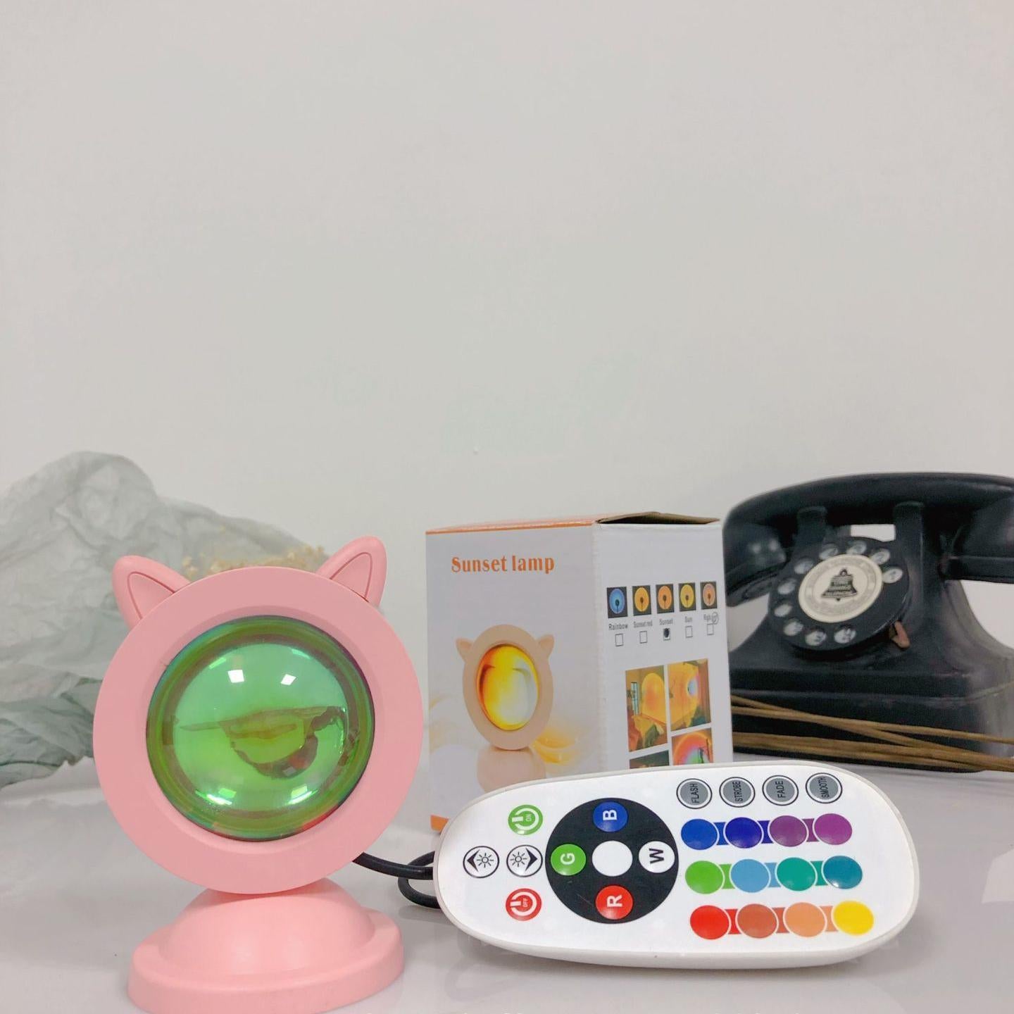 Decorative Sunset Projection Lamp Sunset Light RGB Mini Cat Ears Sunset Light Atmosphere Light Night Light Living Room Bedroom Projection