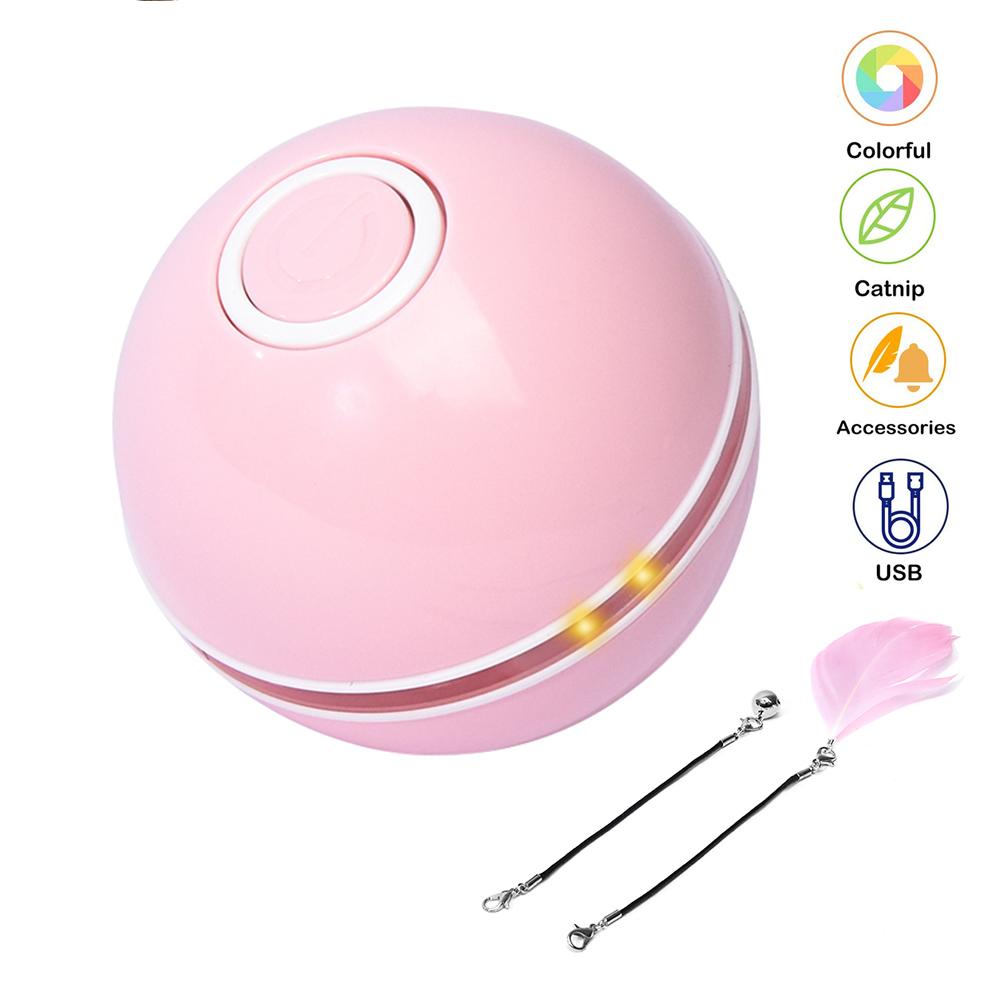 Toys Smart Interactive Cat Toy Colorful LED Self Rotating Ball With Catnip Bell and Feather Toys USB Rechargeable Cat Kitten Ball Toy