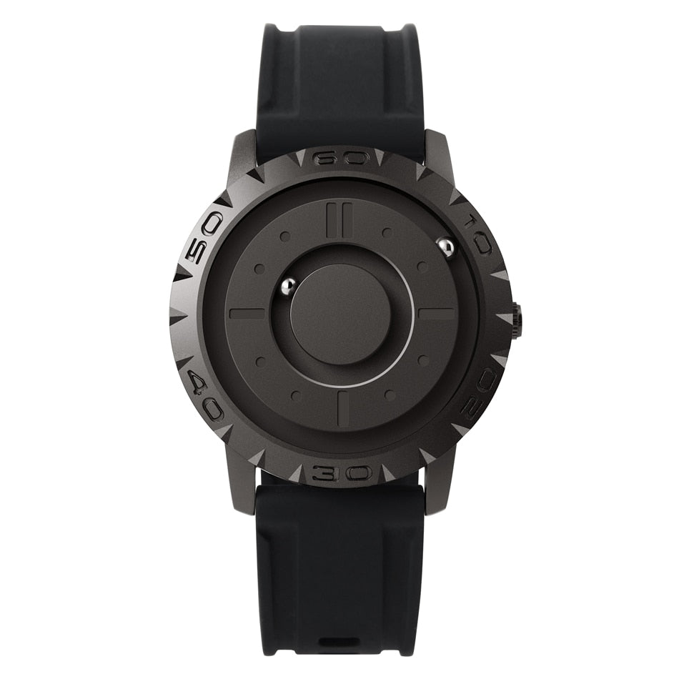 Mens Watches Eutour Original Iron Ball Magnetic Pointer Concept Quartz Unusual Men's Watch Fashion Rubber Strap
