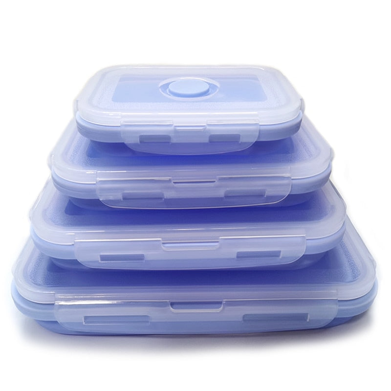 Food 4pcs/set Silicone Rectangle Lunch Box Collapsible Bento Box Folding Food Container Bowl 300/500/800/1200ml for Dinnerware