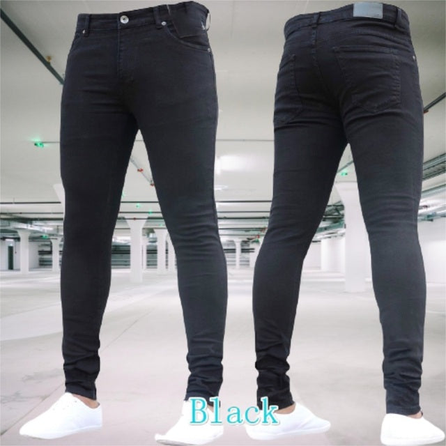 Mens Clothing Pants Retro Washing Zipper Stretch Jeans