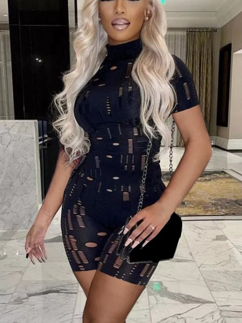 Woman's clothing Cut Out Bodycon Jumpsuit Short Sleeve
