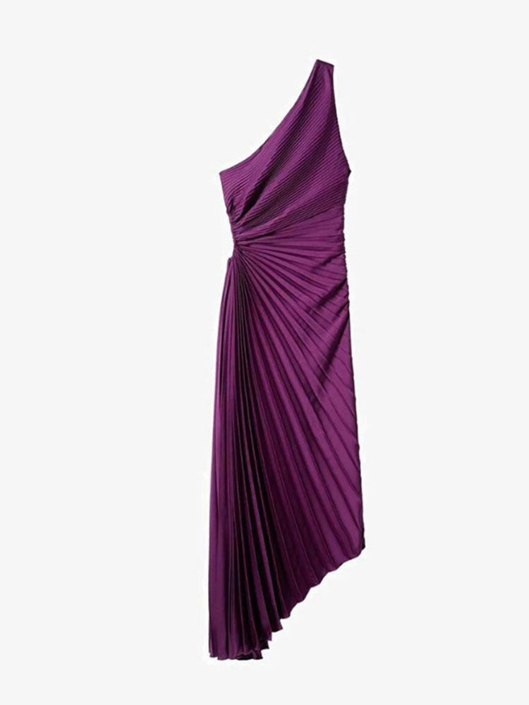 Woman's clothing One Shoulder Pleated Maxi Dress