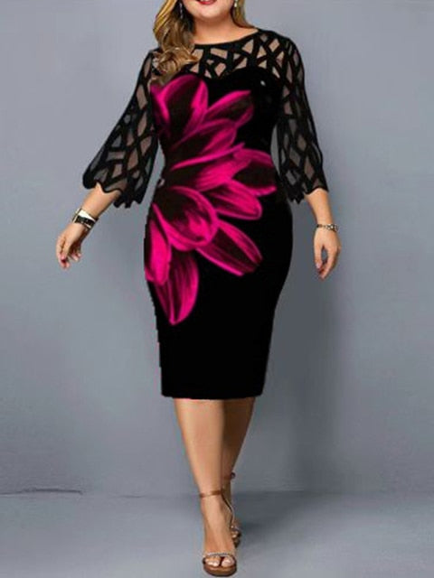 Woman's clothing Plus Size Elegant Print Pencil Dress