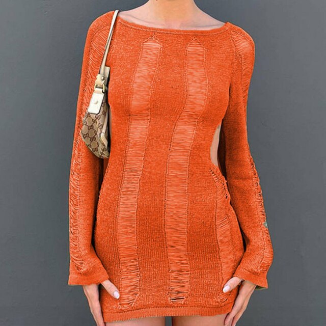 Woman's clothing See-Through O-neck Long Sleeve Bodycon Dress