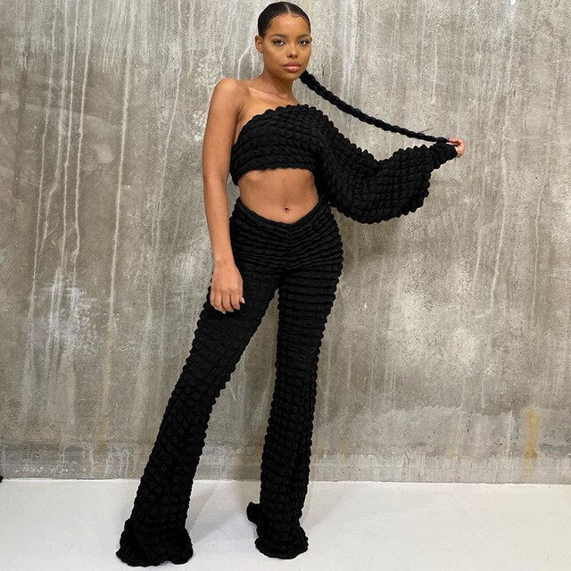Women's clothing.Textured Two Piece Set