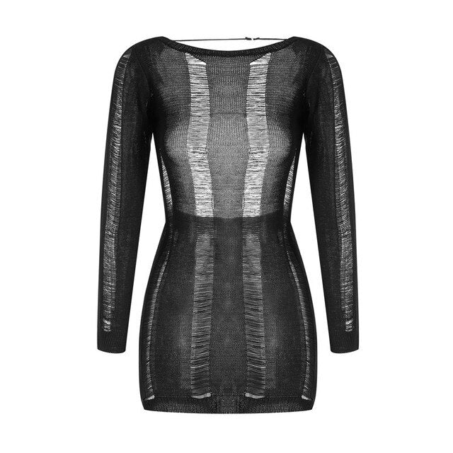 Woman's clothing See-Through O-neck Long Sleeve Bodycon Dress