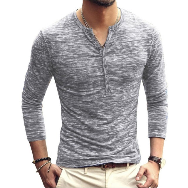 Men's clothing Tee Shirt V-Neck Long Sleeve