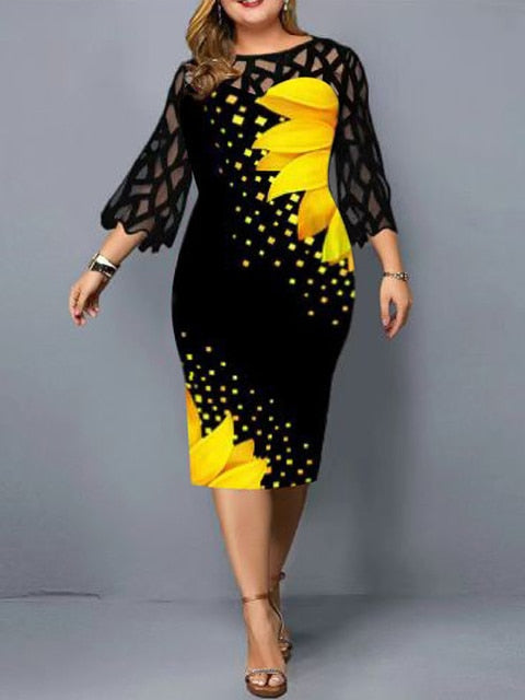 Woman's clothing Plus Size Elegant Print Pencil Dress