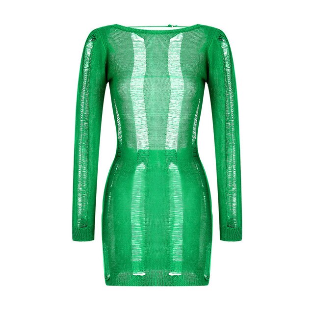 Woman's clothing See-Through O-neck Long Sleeve Bodycon Dress