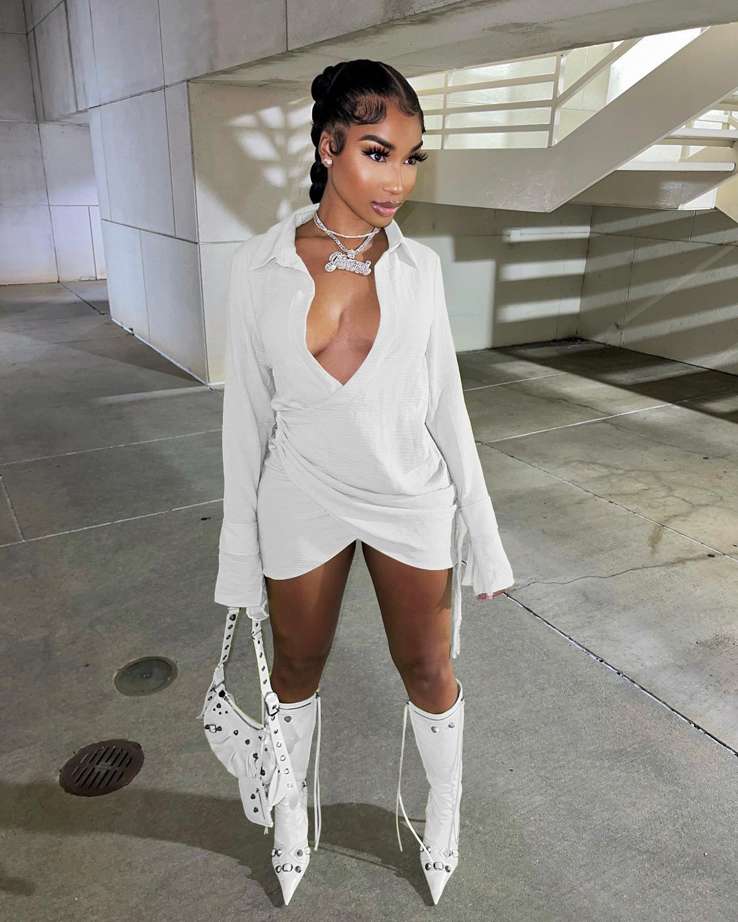 Woman's clothing Happy Hour Plunge Mini Shirt Dress