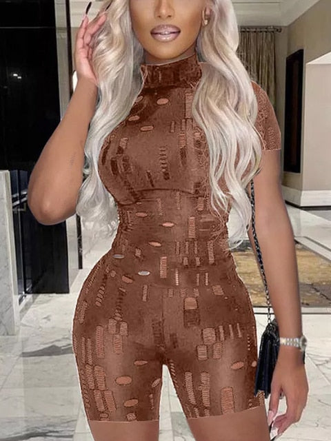 Woman's clothing Cut Out Bodycon Jumpsuit Short Sleeve