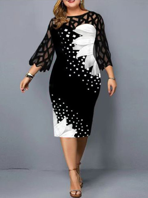 Woman's clothing Plus Size Elegant Print Pencil Dress