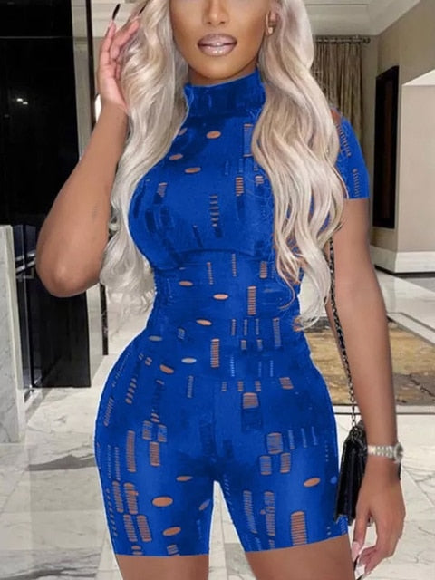 Woman's clothing Cut Out Bodycon Jumpsuit Short Sleeve