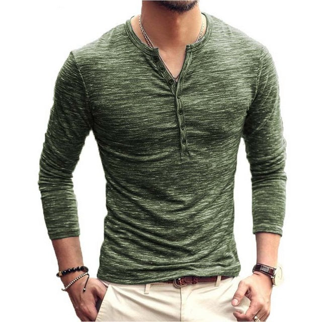 Men's clothing Tee Shirt V-Neck Long Sleeve