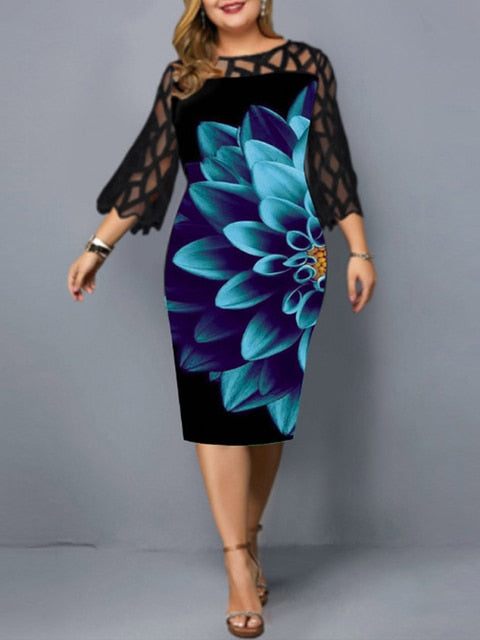 Woman's clothing Plus Size Elegant Print Pencil Dress