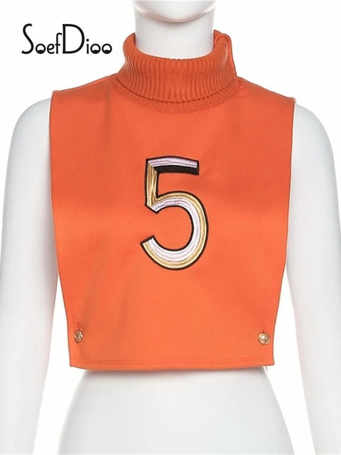 Womans Clothes Turtleneck Sleeveless Pullover Crop Top and Dress