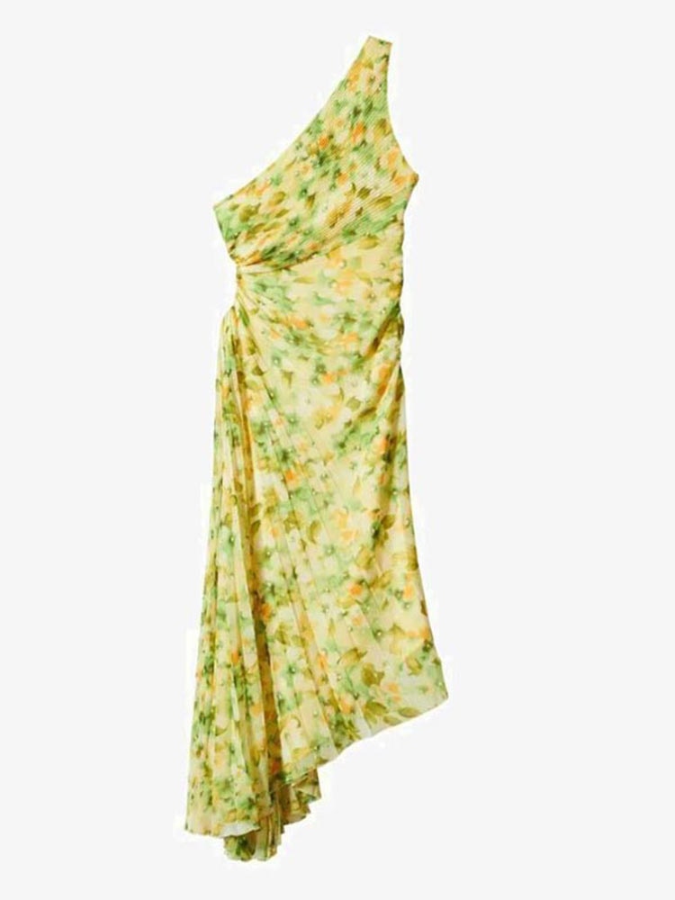 Woman's clothing One Shoulder Pleated Maxi Dress