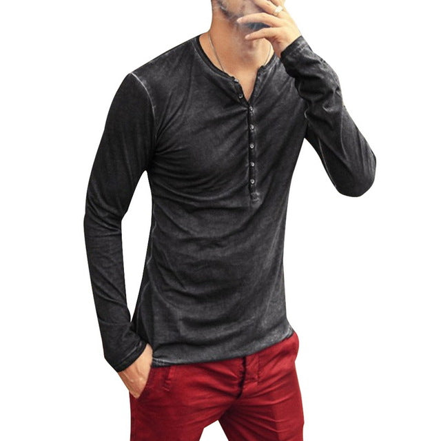 Men's clothing Tee Shirt V-Neck Long Sleeve