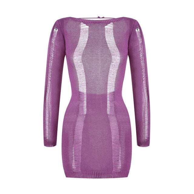 Woman's clothing See-Through O-neck Long Sleeve Bodycon Dress