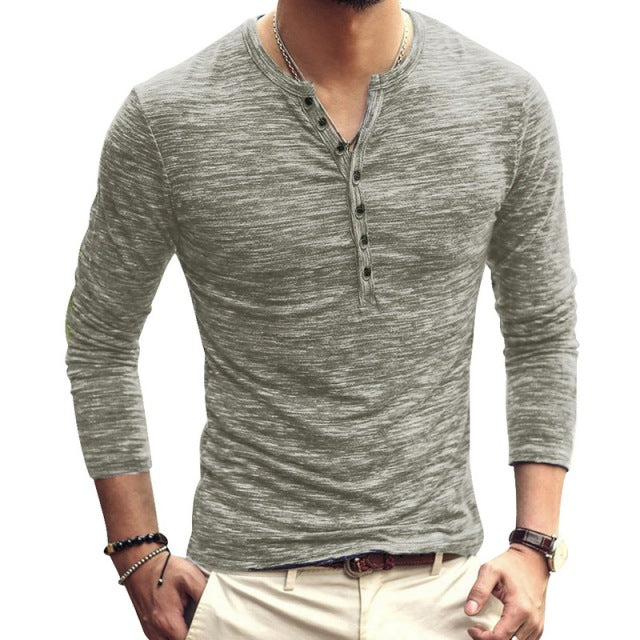 Men's clothing Tee Shirt V-Neck Long Sleeve