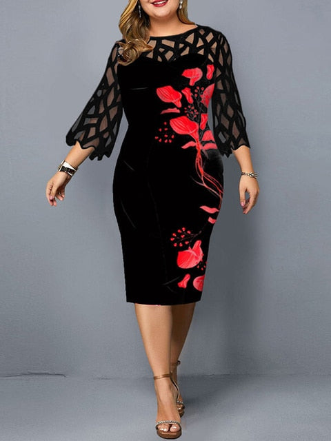 Woman's clothing Plus Size Elegant Print Pencil Dress