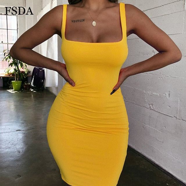 Woman's clothing Square Neck Sleeveless Bodycon Mini Dress