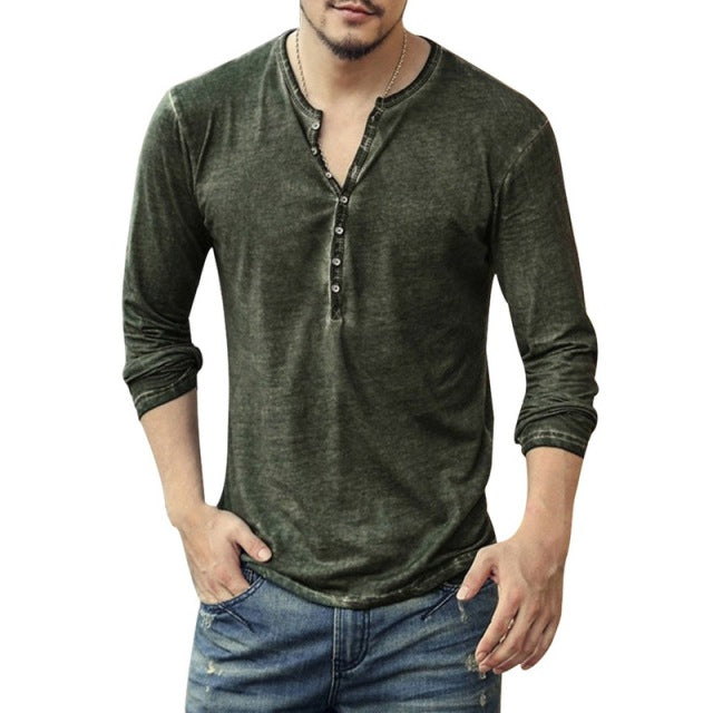 Men's clothing Tee Shirt V-Neck Long Sleeve
