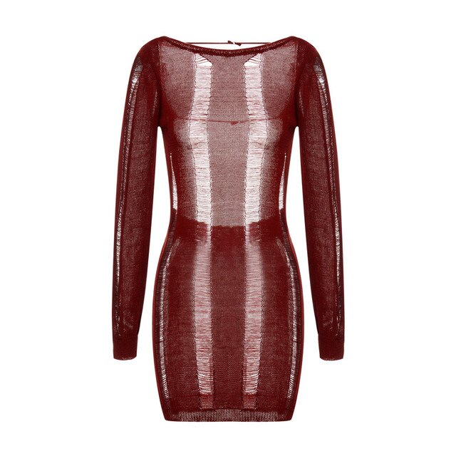 Woman's clothing See-Through O-neck Long Sleeve Bodycon Dress