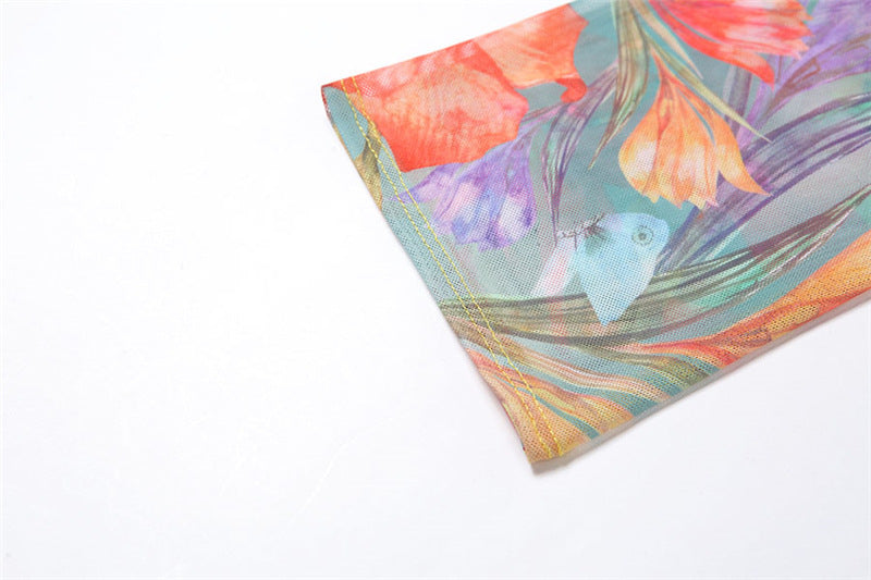 3 Piece Floral Mesh Skirt Set