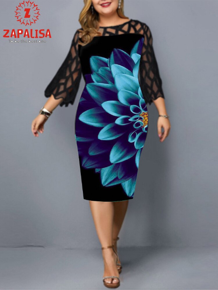 Woman's clothing Plus Size Elegant Print Pencil Dress