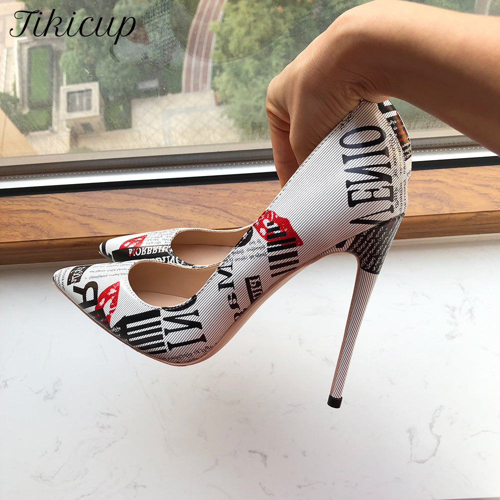 Woman's shoes Graphic Print White Pointy Toe High Heel Shoes