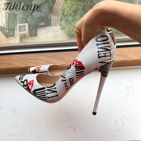 Woman's shoes Graphic Print White Pointy Toe High Heel Shoes