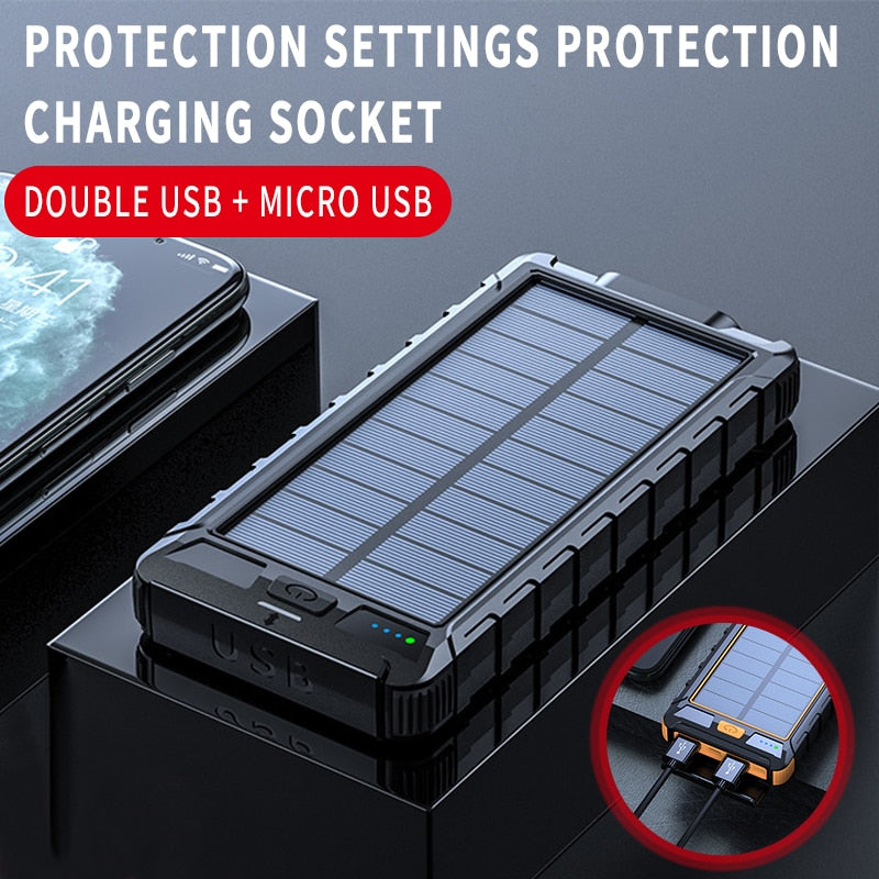 Electronics Solar Fast Charging Power Bank Portable 20000mAh Charger Waterproof