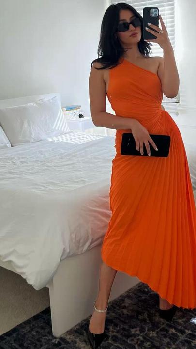 Woman's clothing One Shoulder Pleated Maxi Dress