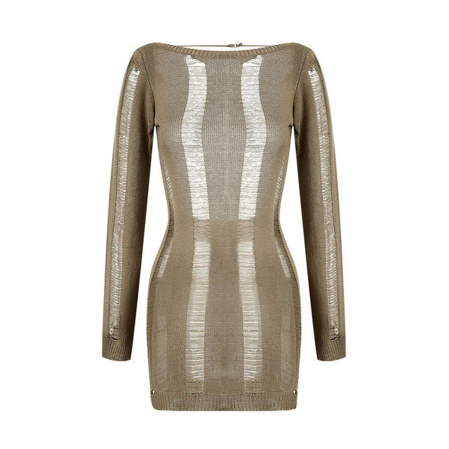 Woman's clothing See-Through O-neck Long Sleeve Bodycon Dress