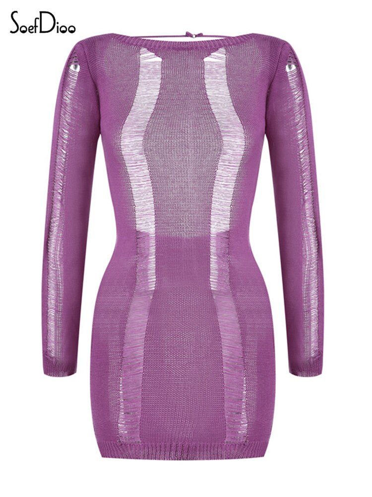 Woman's clothing See-Through O-neck Long Sleeve Bodycon Dress