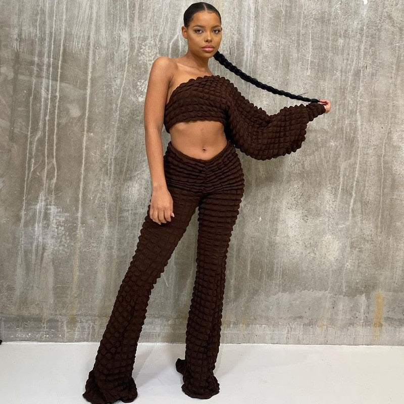 Women's clothing.Textured Two Piece Set
