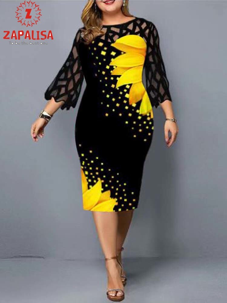 Woman's clothing Plus Size Elegant Print Pencil Dress