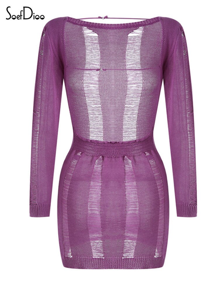 Woman's clothing See-Through O-neck Long Sleeve Bodycon Dress