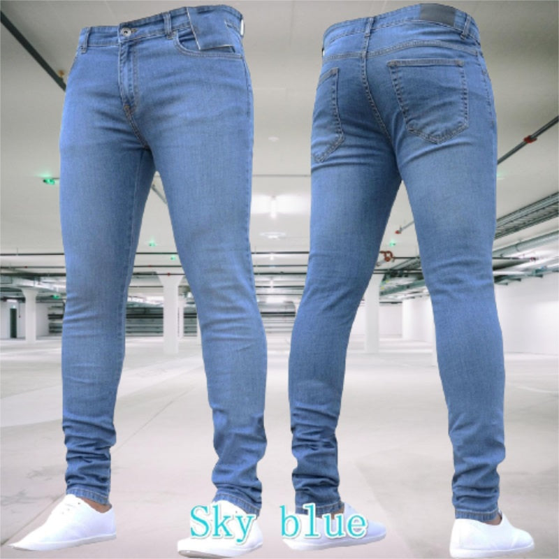 Mens Clothing Pants Retro Washing Zipper Stretch Jeans