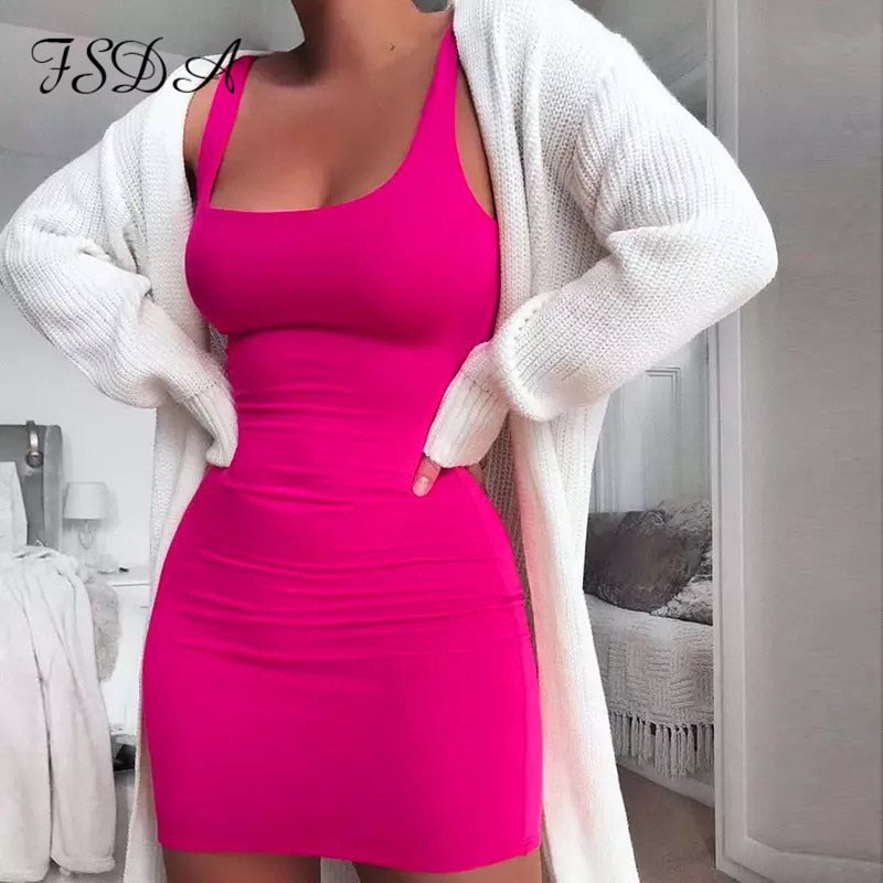 Woman's clothing Square Neck Sleeveless Bodycon Mini Dress