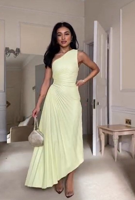 Woman's clothing One Shoulder Pleated Maxi Dress