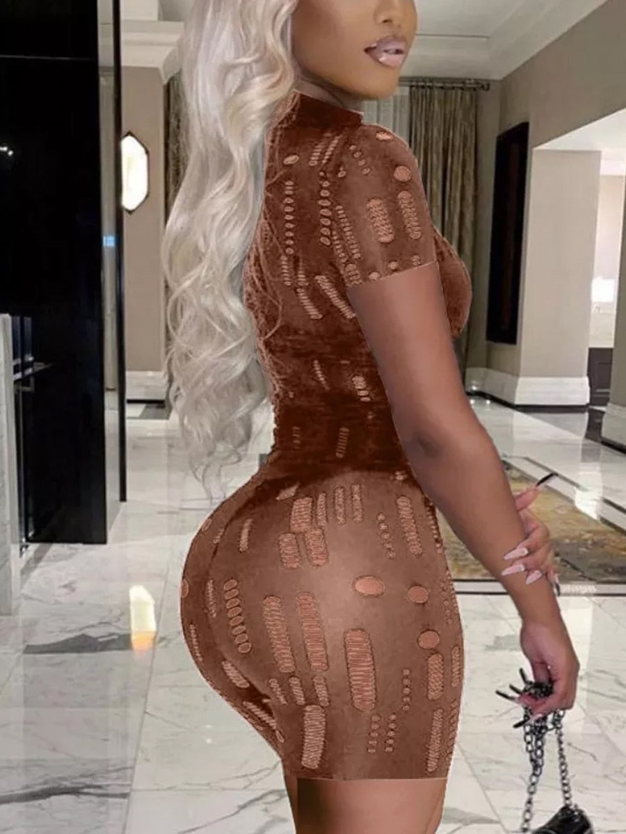 Woman's clothing Cut Out Bodycon Jumpsuit Short Sleeve