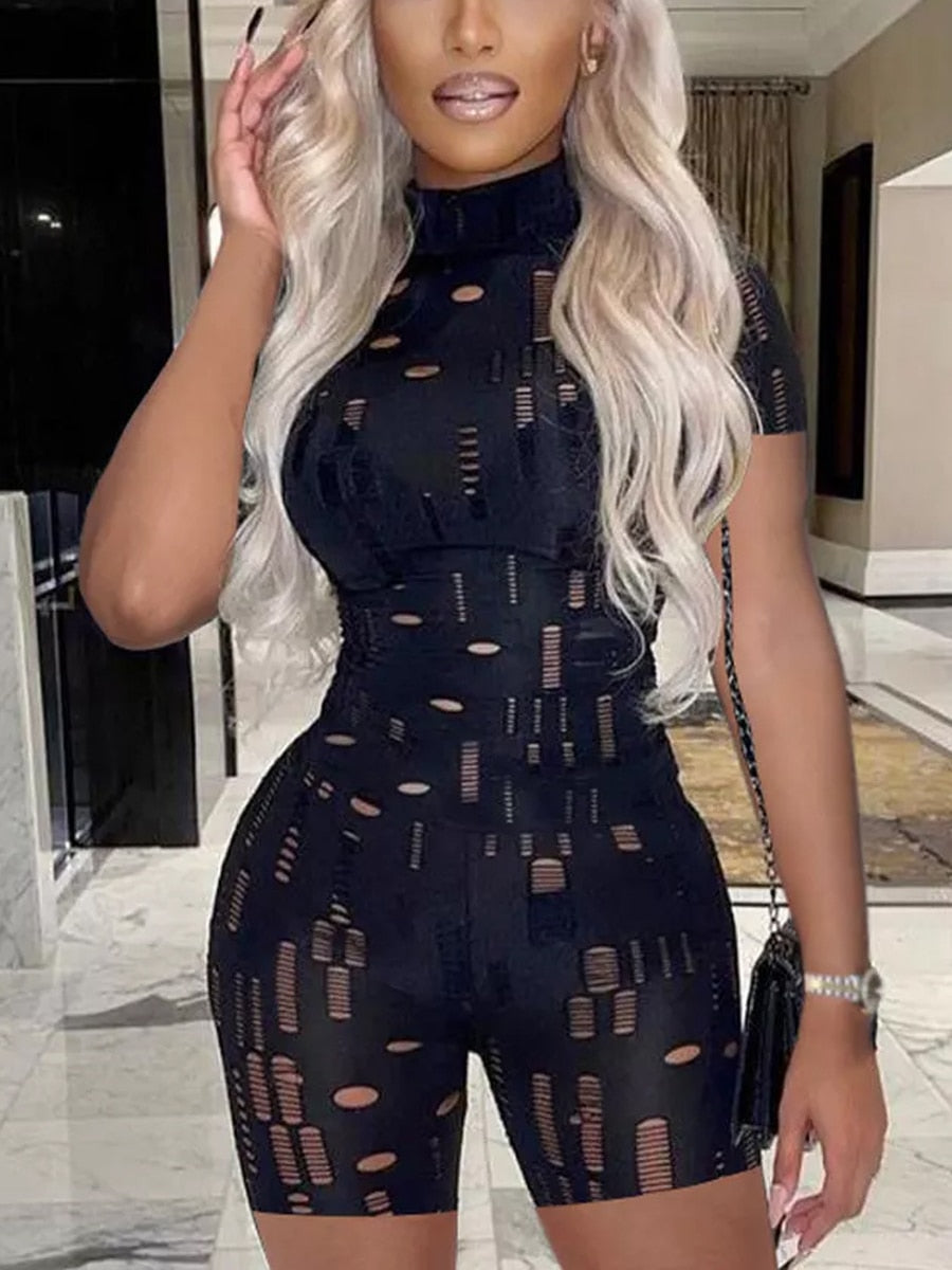 Woman's clothing Cut Out Bodycon Jumpsuit Short Sleeve