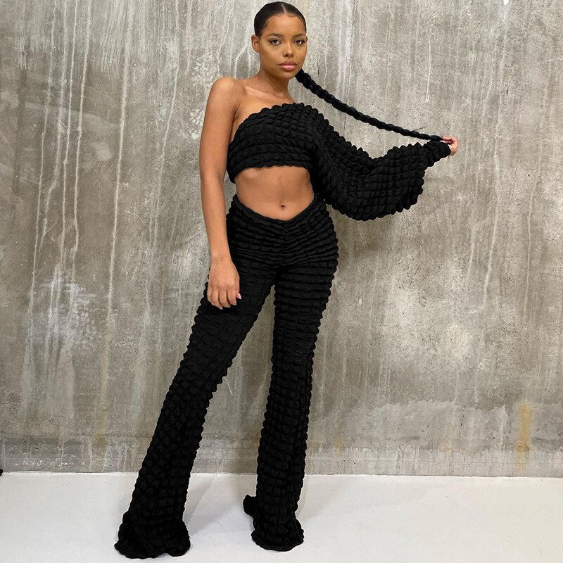 Women's clothing.Textured Two Piece Set
