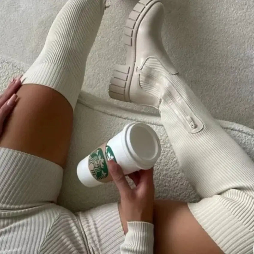 Woman's Shoes Thigh High Stretch Knit Boots