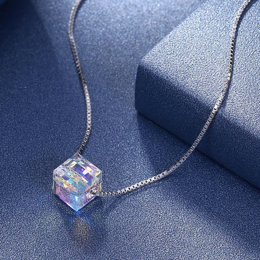Jewelry Crystals Aurora Borealis Cube Necklace