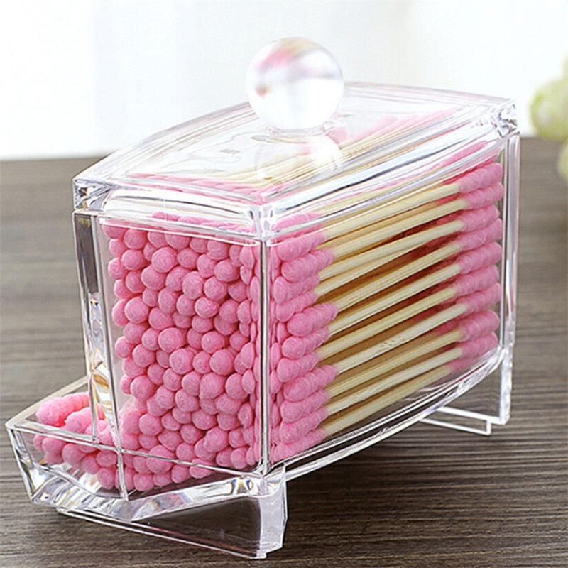Beauty Acrylic Cotton Swabs Storage Holder Box Portable Transparent Makeup Cotton Pad Cosmetic Container Jewelry Organizer Case