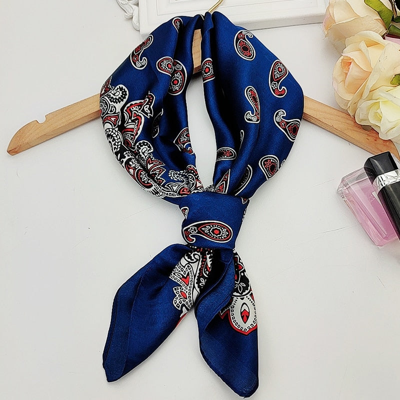 Beauty Fashion Silk Satin Hair Scarf Women Handkerchief Printed Female Square Head Bandana Small Neck muffler hijab lady girl